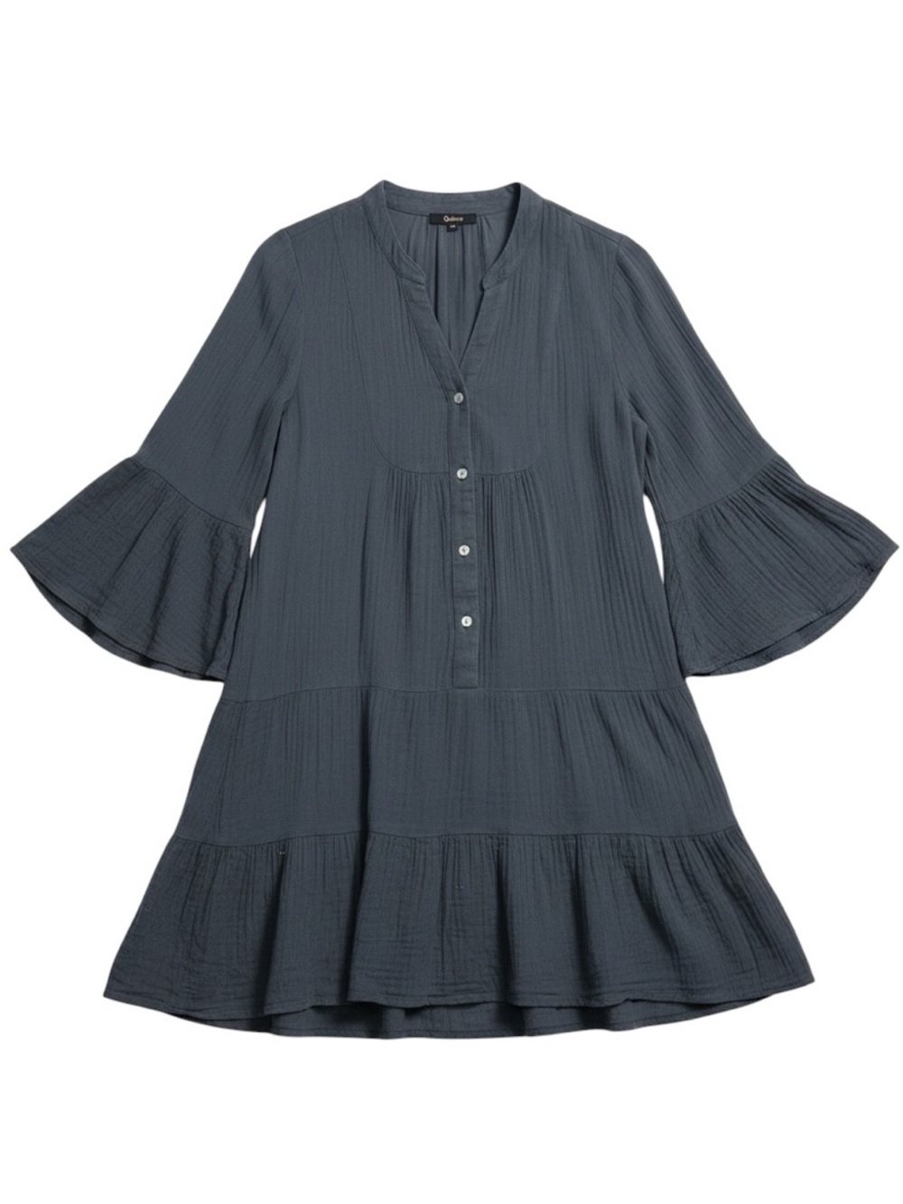 Quince 100% Organic Cotton Gauze Long Sleeve
Tiered Mini Dress Indigo Blue XS